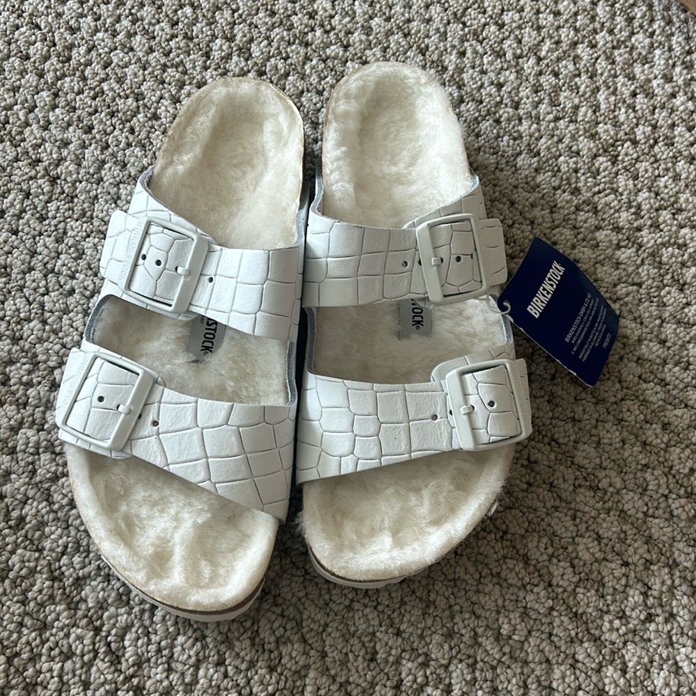 Birkenstock Arizona Croc Shearling Sandals NIB